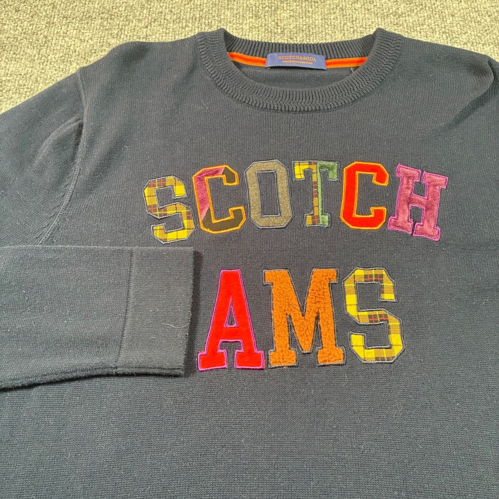 Scotch & Soda Patchwork Graphic Sweater Mens L Navy Crewneck Knit